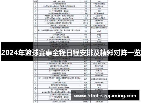 2024年篮球赛事全程日程安排及精彩对阵一览