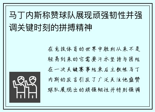 马丁内斯称赞球队展现顽强韧性并强调关键时刻的拼搏精神